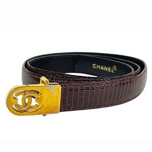 AUTHENTIC CHANEL BURGUNDY LIZARD-EMBOSSED LEATHER BELT-24K CC 75/30 (34” length)